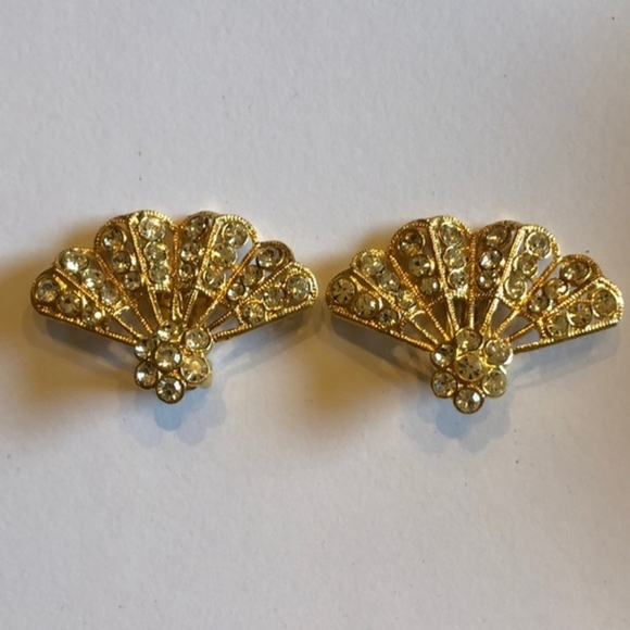 Angel Brand Vintage Signed Huge Bling Gold Fan Clip On Earrings - Picture 3 of 7